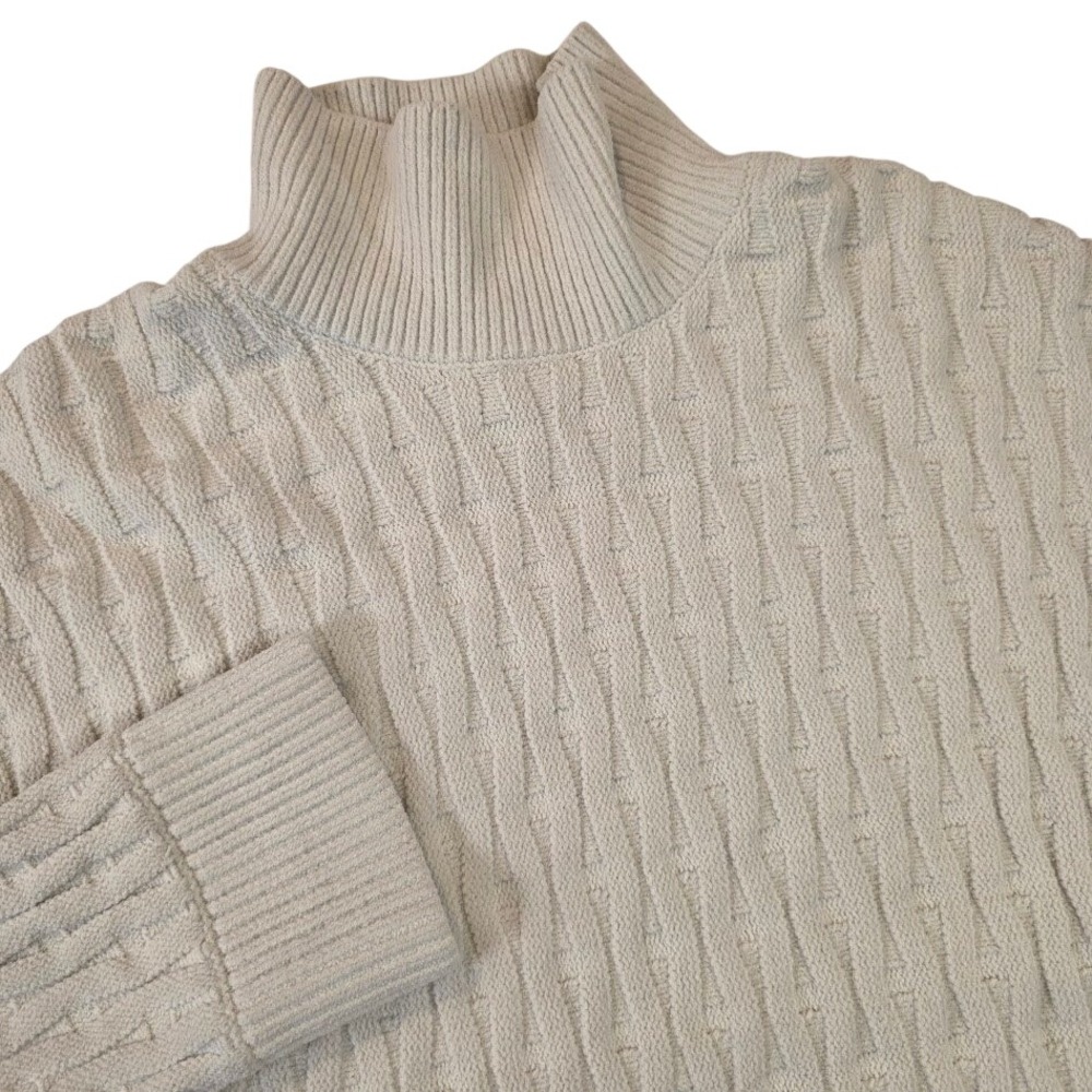 Lululemon Women XS Cable Knit Oversized Sweater Cream Textured Mock Neck LW3GRMS